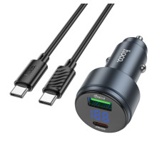 Автомобільний зарядний пристрій HOCO Z57B Glorious 63W dual-port digital display PD45W+QC3.0 car charger set (C to C) Metal Gray (6942007633185)