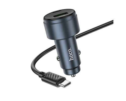 Автомобільний зарядний пристрій HOCO Z57B Glorious 63W dual-port digital display PD45W+QC3.0 car charger set (C to C) Metal Gray (6942007633185)