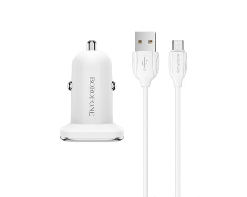 Автомобільний зарядний пристрій BOROFONE BZ12A single port QC3.0 with Micro-USB cable 18W White