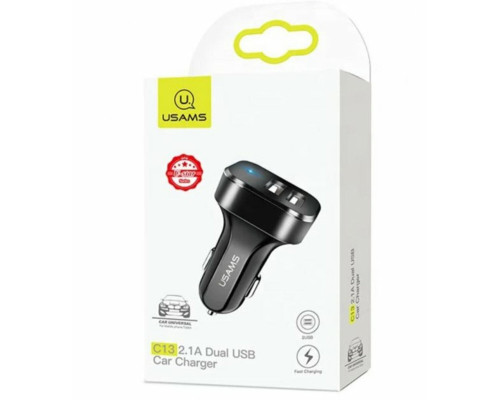 АЗП Usams US-CC087 C13 2.1A Dual USB Car Charger Black