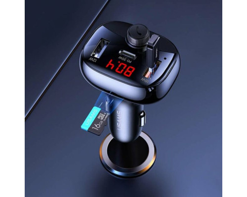 АЗП Usams US-CC143 C25 50W 2A+C 3 Ports Digital Display Wireless FM Car Charger Black