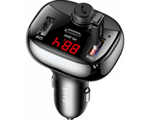 АЗП Usams US-CC143 C25 50W 2A+C 3 Ports Digital Display Wireless FM Car Charger Black