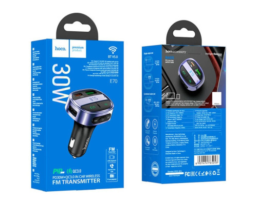 АЗП з FM-модулятором HOCO E70 PD30W+QC3.0 car BT FM transmitter Magic Night