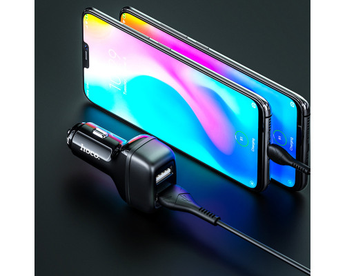 Автомобільний зарядний пристрій HOCO Z36 Leader dual port car charger set(Type-C) Black