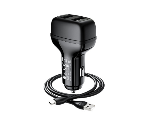 Автомобільний зарядний пристрій HOCO Z36 Leader dual port car charger set(Type-C) Black