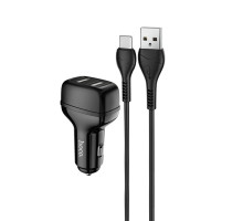 Автомобільний зарядний пристрій HOCO Z36 Leader dual port car charger set(Type-C) Black