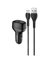 Автомобільний зарядний пристрій HOCO Z36 Leader dual port car charger set(Type-C) Black