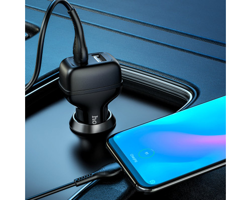 Автомобільний зарядний пристрій HOCO Z36 Leader dual port car charger set(Type-C) Black