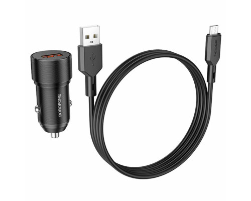 Автомобільний зарядний пристрій BOROFONE BZ19A Wisdom single port QC3.0 car charger set(Micro) 18W Black