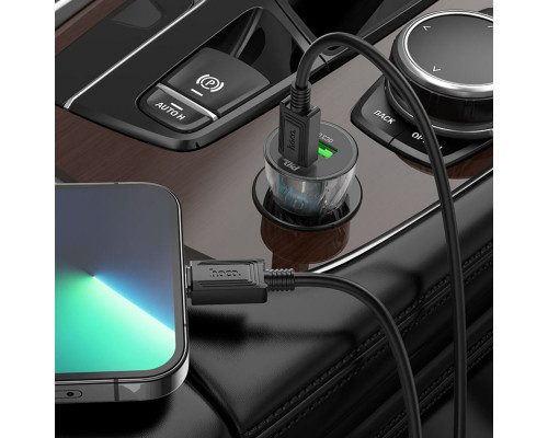 Автомобільний зарядний пристрій HOCO Z47A Transparent Discovery Edition dual port PD30W+QC3.0 car charger set(C to iP) Transparent Black