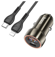 Автомобільний зарядний пристрій HOCO Z46A Blue whale PD20W+QC3.0 car charger set(C to iP) Metal Gray