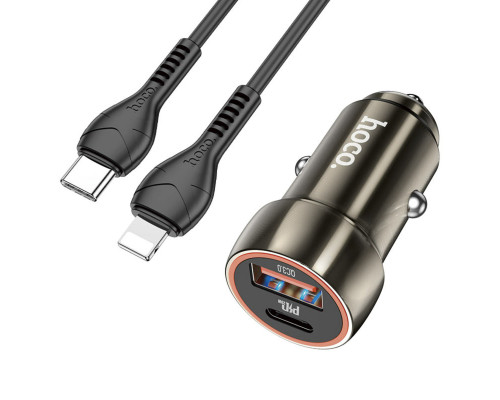 Автомобільний зарядний пристрій HOCO Z46A Blue whale PD20W+QC3.0 car charger set(C to iP) Metal Gray