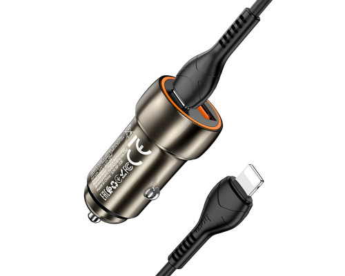 Автомобільний зарядний пристрій HOCO Z46A Blue whale PD20W+QC3.0 car charger set(C to iP) Metal Gray