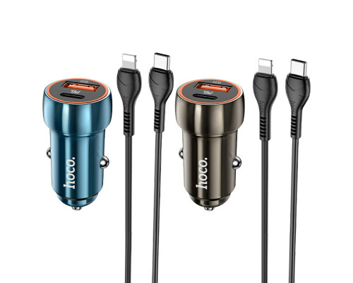 Автомобільний зарядний пристрій HOCO Z46A Blue whale PD20W+QC3.0 car charger set(C to iP) Metal Gray