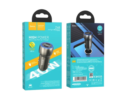 Автомобільний зарядний пристрій HOCO Z48 Tough 40W dual port(2C) car charger Metal Gray