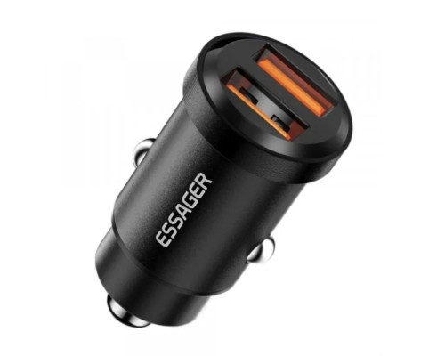 Автобільний зарядний пристрій ESSAGER Gyroscope Mini Charger USB-A + USB-A 30W Black