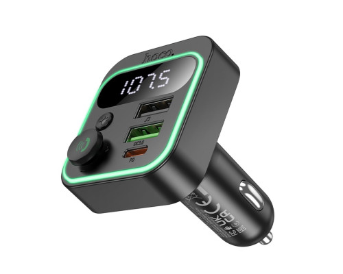 АЗП з FM-модулятором HOCO E85 Tiger PD20W+QC3.0 car BT FM transmitter Black (6942007634304)