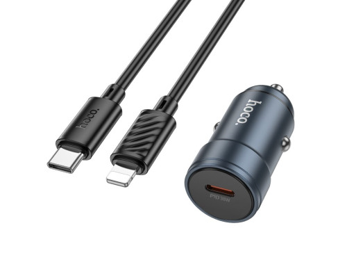 Автомобільний зарядний пристрій HOCO Z57 Glorious single-port PD30W car charger set (C to iP) Metal Gray (6942007633062)