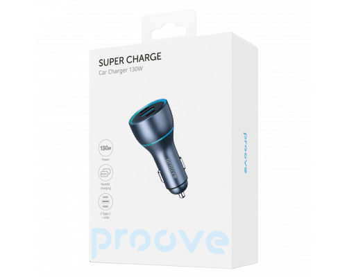 АЗП Proove Super Charge 130W 5A 1USB-A+2USB-C metal gray PLS-00-00112576