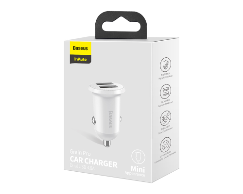 АЗП Baseus Grain Pro 24W 4.8A 2USB-A white PLS-00-00066520