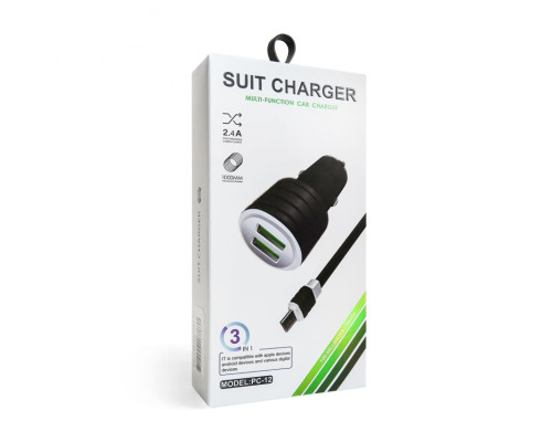 Автомобільний зарядний пристрій CHARGER 2в1 2USB 2.4A + Type-C white