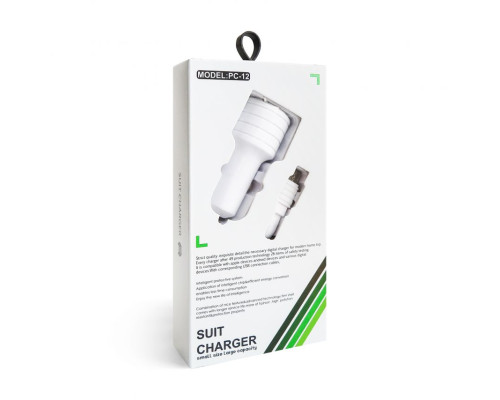 Автомобільний зарядний пристрій CHARGER 2в1 2USB 2.4A + Type-C white