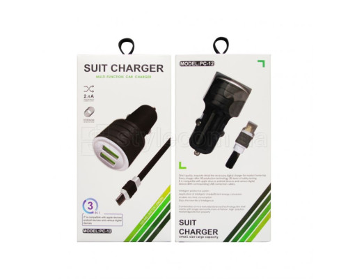 Автомобільний зарядний пристрій CHARGER 2в1 2USB 2.4A + Micro black TPS-2710000187783