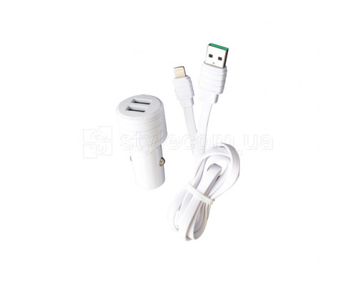 Автомобільний зарядний пристрій CHARGER 2в1 2USB 2.4A + Lightning white