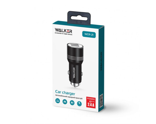 Автомобільний зарядний пристрій (адаптер) WALKER WCR-21 2USB 1.0А / 2.4A black