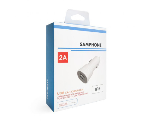 Автомобільний зарядний пристрій SAMPHONE 2в1 2USB / 2A + Lightning white