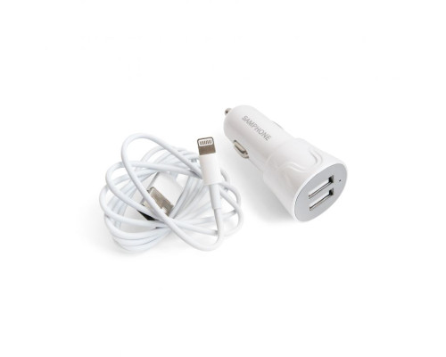 Автомобільний зарядний пристрій SAMPHONE 2в1 2USB / 2A + Lightning white