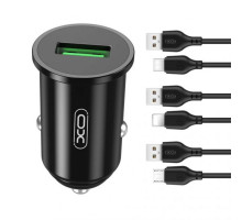 Автомобільний зарядний пристрій (адаптер) 2в1 XO TZ12 1USB / QC3.0 / 3A / 18W + Data Cabel USB to Lightning black