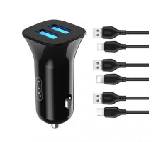 Автомобільний зарядний пристрій (адаптер) 2в1 XO TZ10 2USB / 2.4A / 12W + Data Cabel USB to Type-C black