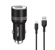 Автомобільний зарядний пристрій (адаптер) 2в1 WALKER WCR-21 2USB 1.0А / 2.4A + Data Cabel USB to Micro black