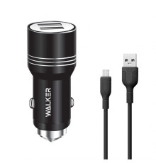 Автомобільний зарядний пристрій (адаптер) 2в1 WALKER WCR-21 2USB 1.0А / 2.4A + Data Cabel USB to Micro black