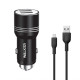 Автомобільний зарядний пристрій (адаптер) 2в1 WALKER WCR-21 2USB 1.0А / 2.4A + Data Cabel USB to Micro black