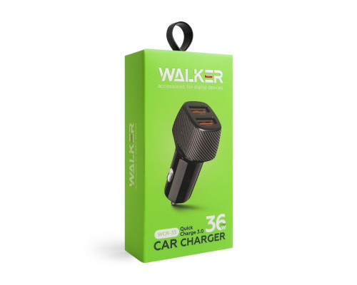 Автомобільний зарядний пристрій (адаптер) WALKER WCR-33 QC3.0 2USB / 36W black