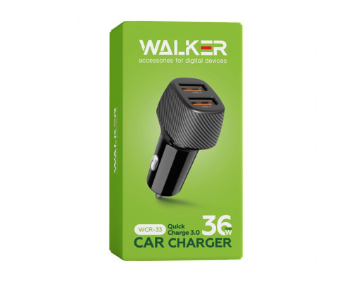 Автомобільний зарядний пристрій (адаптер) WALKER WCR-33 QC3.0 2USB / 36W black