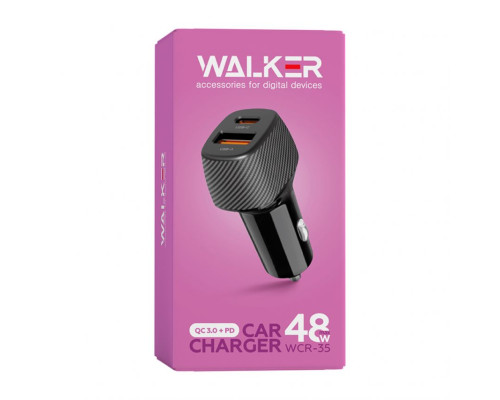 Автомобільний зарядний пристрій (адаптер) WALKER WCR-35 QC3.0_18W / PD_30W / 48W Max black