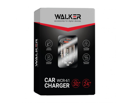 Автомобільний зарядний пристрій (адаптер) WALKER WCR-61 PD_30W / QC3.0_24W прозорий