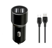 Автомобільний зарядний пристрій (адаптер) 2в1 XO TZ09 2USB / 2.4A / 12W + Data Cabel USB to Micro black