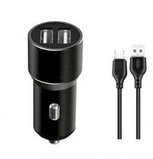 Автомобільний зарядний пристрій (адаптер) 2в1 XO TZ09 2USB / 2.4A / 12W + Data Cabel USB to Micro black