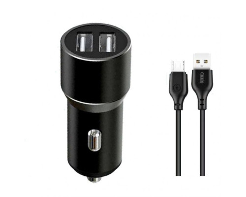 Автомобільний зарядний пристрій (адаптер) 2в1 XO TZ09 2USB / 2.4A / 12W + Data Cabel USB to Micro black