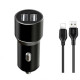 Автомобільний зарядний пристрій (адаптер) 2в1 XO TZ09 2USB / 2.4A / 12W + Data Cabel USB to Lightning black