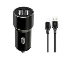 Автомобільний зарядний пристрій (адаптер) 2в1 XO TZ09 2USB / 2.4A / 12W + Data Cabel USB to Type-C black