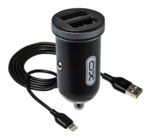 Автомобільний зарядний пристрій (адаптер) 2в1 XO TZ08 2USB / 2.1A + Data Cabel USB to Lightning black