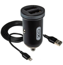 Автомобільний зарядний пристрій (адаптер) 2в1 XO TZ08 2USB / 2.1A + Data Cabel USB to Lightning black