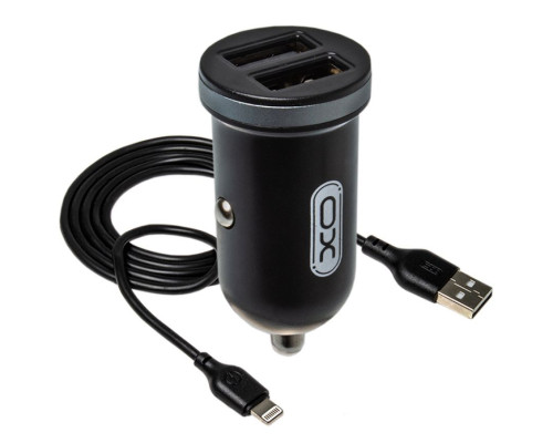 Автомобільний зарядний пристрій (адаптер) 2в1 XO TZ08 2USB / 2.1A + Data Cabel USB to Lightning black