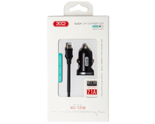 Автомобільний зарядний пристрій (адаптер) 2в1 XO TZ08 2USB / 2.1A + Data Cabel USB to Micro black