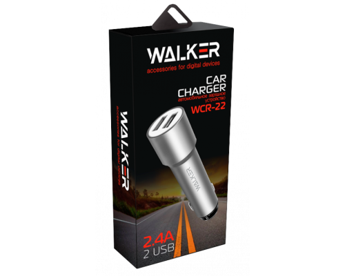 Автомобільний зарядний пристрій (адаптер) WALKER WCR-22 2USB 1.0А / 2.4A grey TPS-2710000192398